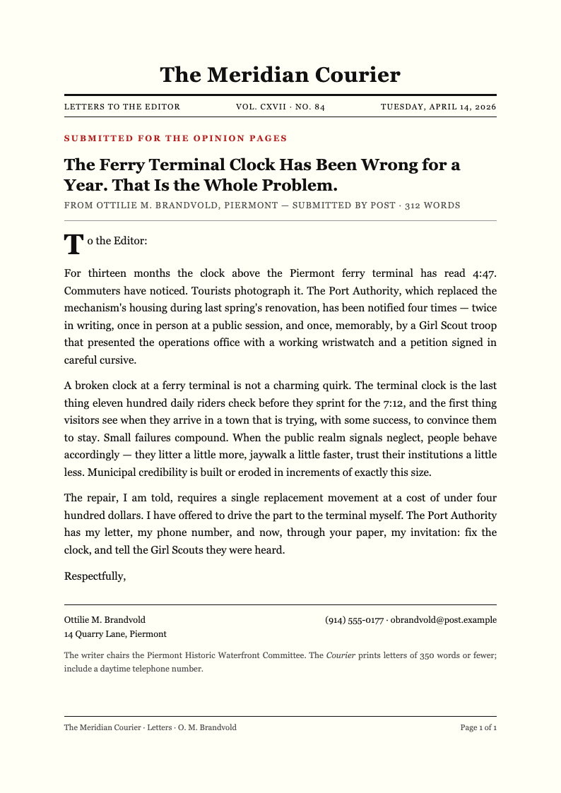 New York Editorial Formal Letter